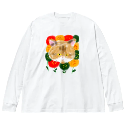 花畑とネコ ビッグシルエットロングスリーブTシャツ