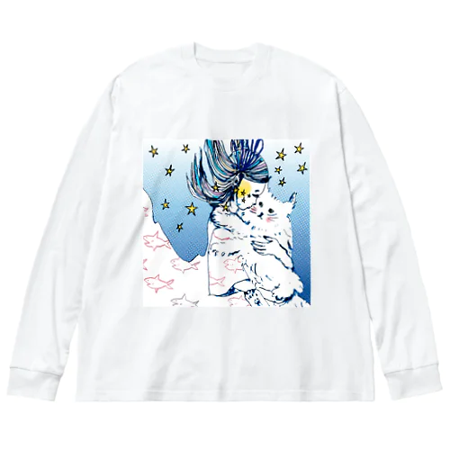 抱きしめる猫ちゃん ビッグシルエットロングスリーブTシャツ