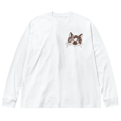 ブチ猫さん(ワンポイント)  ビッグシルエットロングスリーブTシャツ