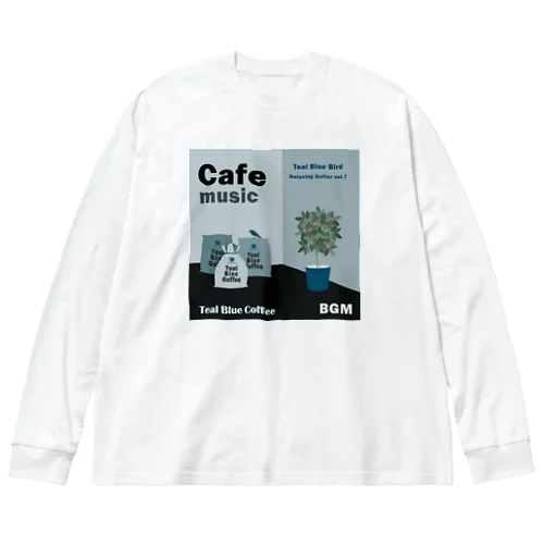 Cafe music - Teal Blue Bird - ビッグシルエットロングスリーブTシャツ