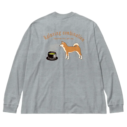 日本の犬とお茶  ビッグシルエットロングスリーブTシャツ