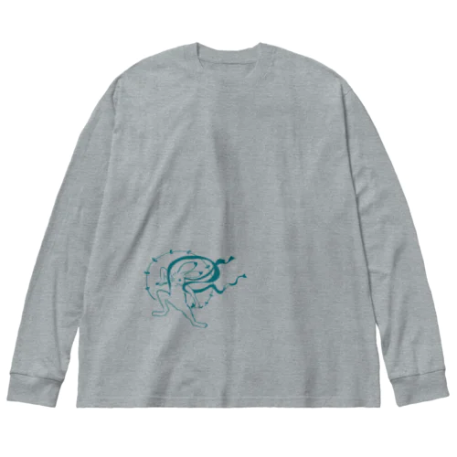 鳥獣戯画の風神雷神　トルコ石ブルー Big Long Sleeve T-Shirt