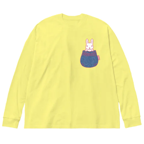 デニムシャーリングポケットから白ウサギ Big Long Sleeve T-Shirt