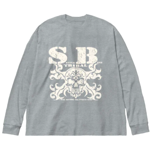 SKULL&BONE TRIBAL GRUNGE WHT ビッグシルエットロングスリーブTシャツ