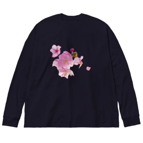 桜の花とピンクの麻 ビッグシルエットロングスリーブTシャツ