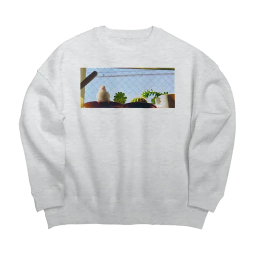 白文鳥のチマフミ Big Crew Neck Sweatshirt