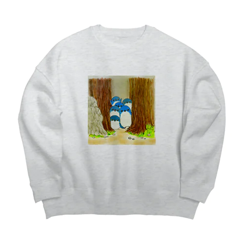 我々がフェアリーペンギンを見ている時、フェアリーペンギンもまた我々を見ているのだ(セピア) Big Crew Neck Sweatshirt