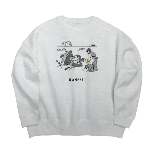 名画 × BEER（落穂拾い）黒線画 Big Crew Neck Sweatshirt