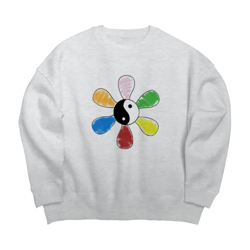 太陰大極図フラワー Big Crew Neck Sweatshirt