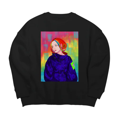 「雨降り、虹の女性」 Big Crew Neck Sweatshirt