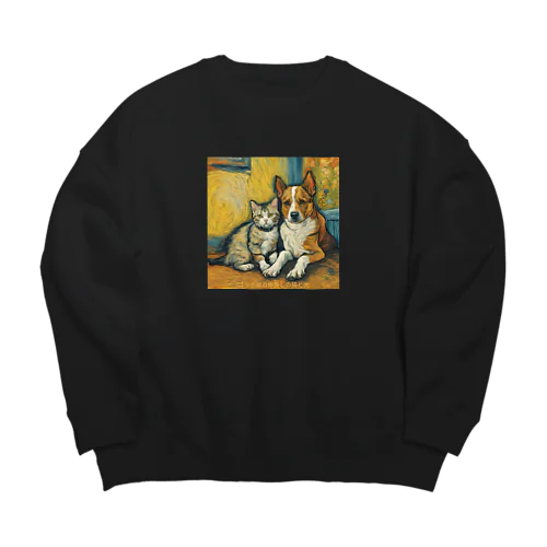 ゴッホが描いたような仲良しの猫と犬 Big Crew Neck Sweatshirt