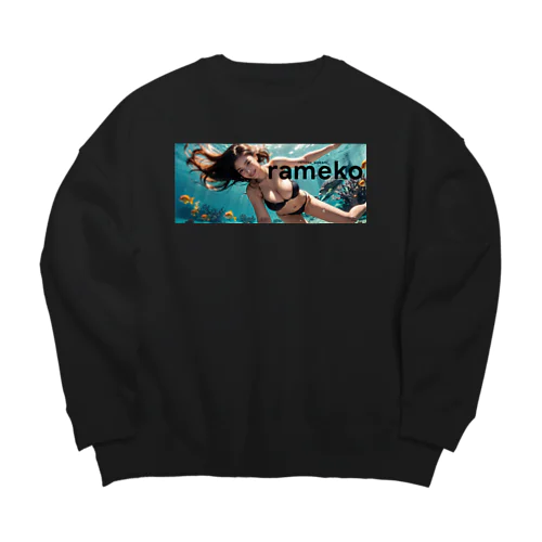 ラメ子_水着_黒 Big Crew Neck Sweatshirt