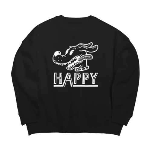 happy dog (white ink) Big Crew Neck Sweatshirt