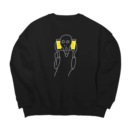 名画 × BEER（ムンクの叫び）白線画 *文字なしver. Big Crew Neck Sweatshirt