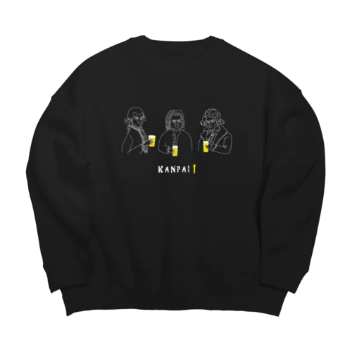 偉人 × BEER（三人の音楽家）白線画 Big Crew Neck Sweatshirt