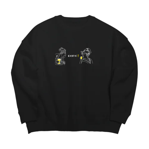 名画 × BEER（浮世絵男女）白線画 Big Crew Neck Sweatshirt