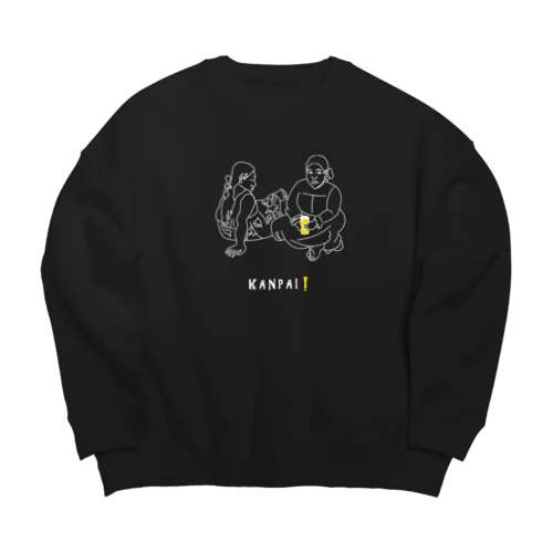 名画 × BEER（タヒチの女）白線画 Big Crew Neck Sweatshirt