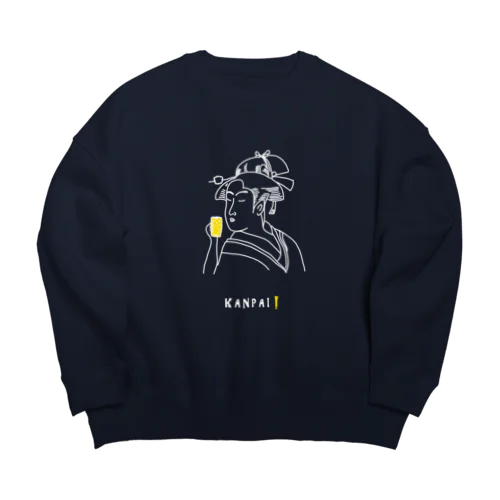 名画 × BEER（美人画）白線画 Big Crew Neck Sweatshirt