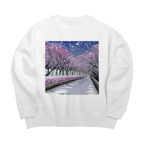 夜の桜並木に雪 Big Crew Neck Sweatshirt