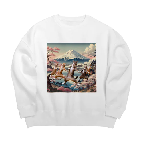 富士山とダンス猫 Big Crew Neck Sweatshirt