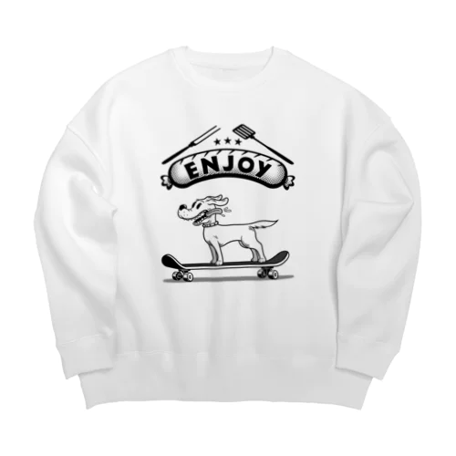 happy dog -ENJOY- (black ink) Big Crew Neck Sweatshirt