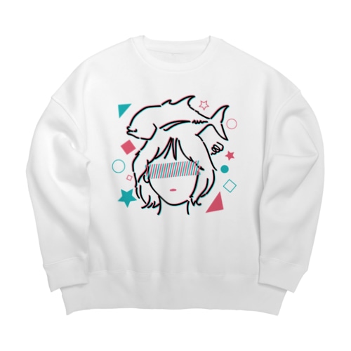 釣りガール_イラストブラック Big Crew Neck Sweatshirt