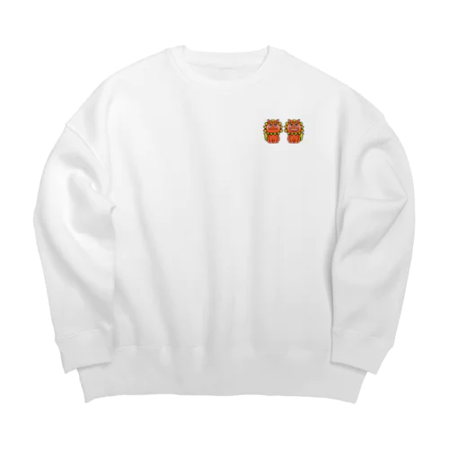 太陽サンサン、オレンジ色の沖縄のシーサー！ Big Crew Neck Sweatshirt