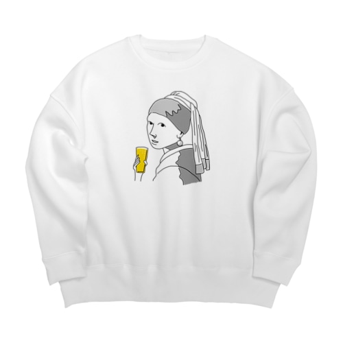 名画 × BEER（真珠の耳飾りの少女）黒線画 *文字なしver. Big Crew Neck Sweatshirt