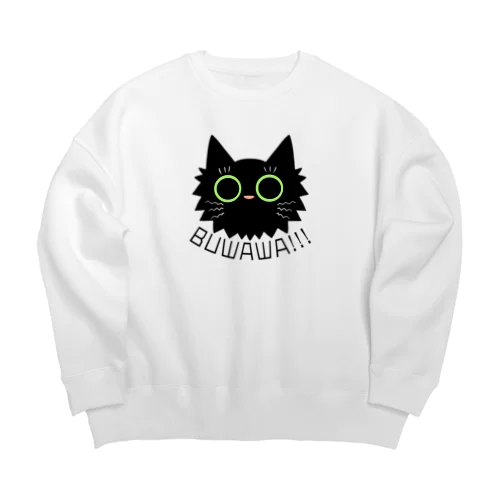 びっくり黒猫ちゃん Big Crew Neck Sweatshirt