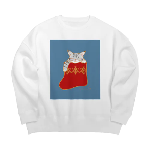 靴下猫あります🧦　青 アメショ Big Crew Neck Sweatshirt