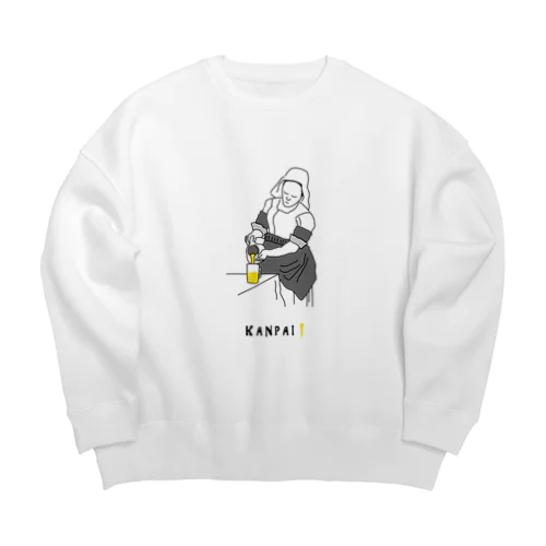 名画 × BEER（牛乳を注ぐ女）黒線画 Big Crew Neck Sweatshirt