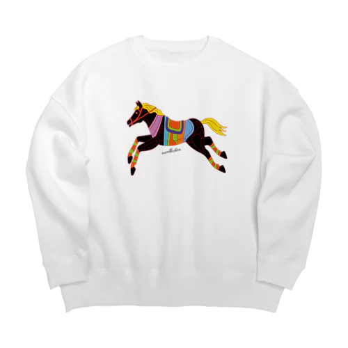 木馬（ブラック） Big Crew Neck Sweatshirt