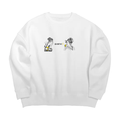 名画 × BEER（浮世絵男女）黒線画 Big Crew Neck Sweatshirt
