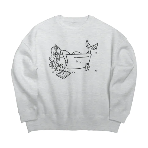 浴室でタブレットを使う人魚【くろ】 Big Crew Neck Sweatshirt