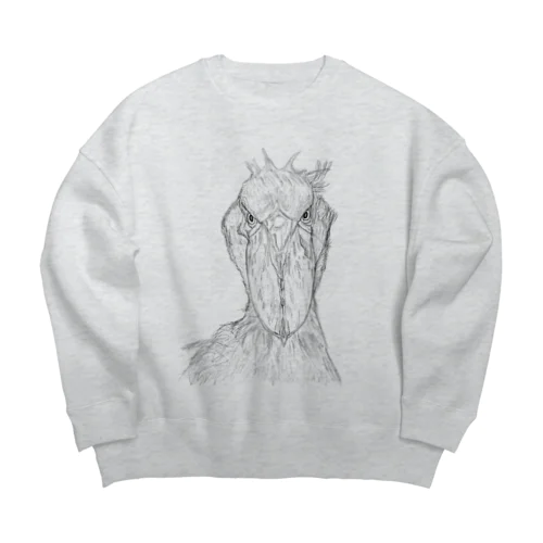 [森図鑑] ハシビロコウの顔 鉛筆画 Big Crew Neck Sweatshirt