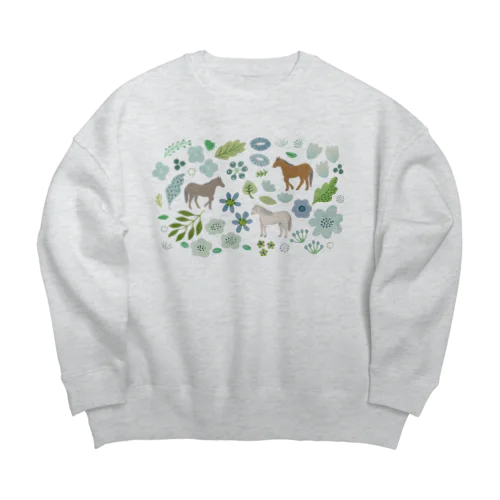 green horses Big Crew Neck Sweatshirt