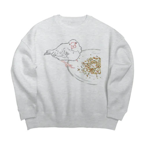 もぐもぐ文鳥さん 線画 Big Crew Neck Sweatshirt