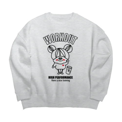 スウェットガール-ワークアウト（黒） Big Crew Neck Sweatshirt