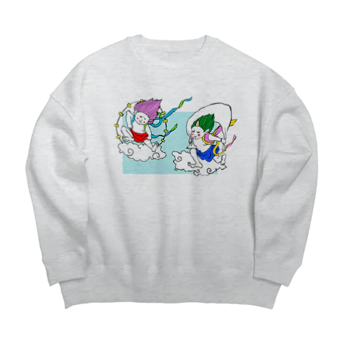 ヤマモトエリ　ふうじんらいじん(ブルー) Big Crew Neck Sweatshirt