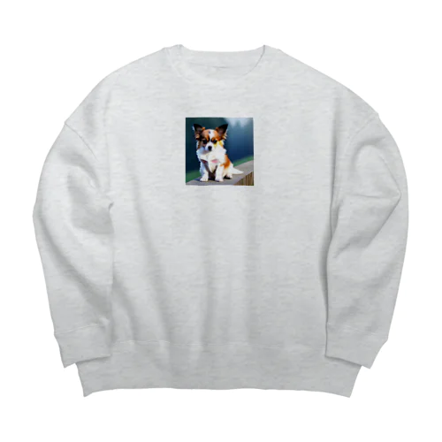 パピヨンの子犬　可愛いアニメーション Big Crew Neck Sweatshirt