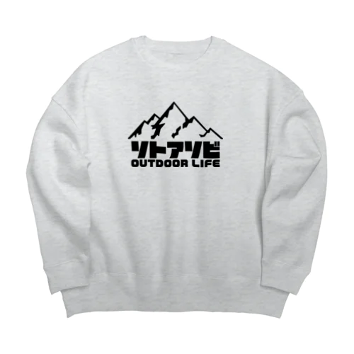 ソトアソビ アウトドアライフ 山デザイン ブラック Big Crew Neck Sweatshirt