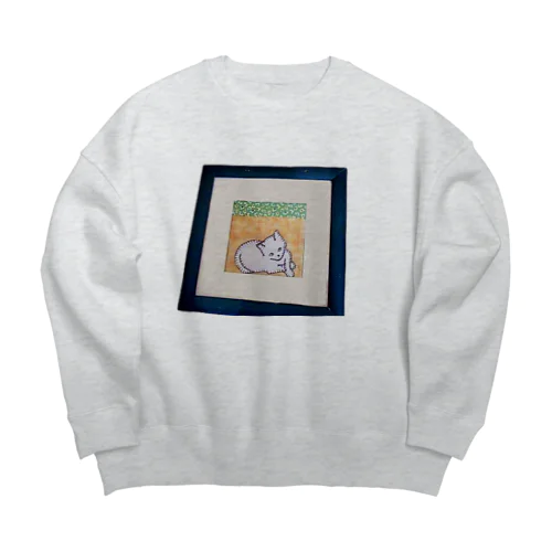 アップリケ猫 Big Crew Neck Sweatshirt