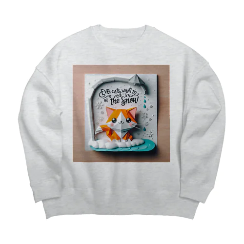 雪で遊ぶ猫？🐱 Big Crew Neck Sweatshirt