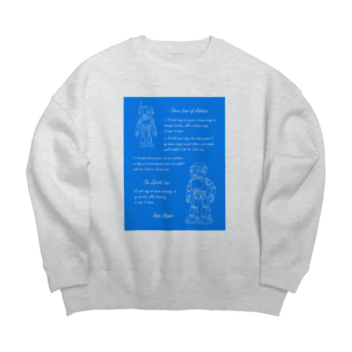 アシモフのロボット3原則とロボットの落書き  セルリアンブルー Big Crew Neck Sweatshirt