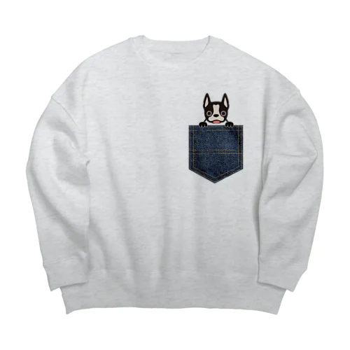 ボストンテリア㏌デニムポケット Big Crew Neck Sweatshirt