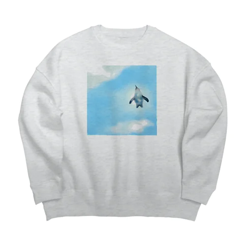 空を泳ぐペンギン Big Crew Neck Sweatshirt