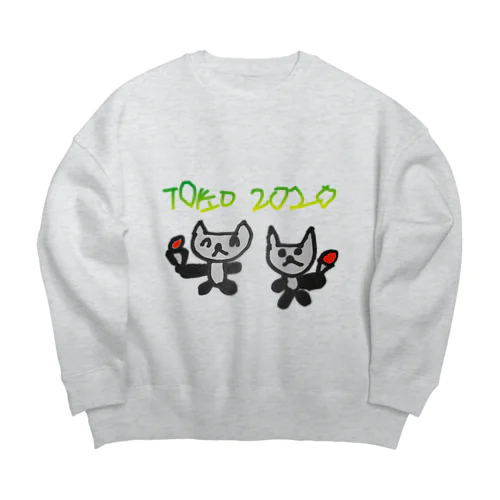 聖火ランにゃー Big Crew Neck Sweatshirt