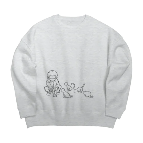 ネコと少年 Big Crew Neck Sweatshirt