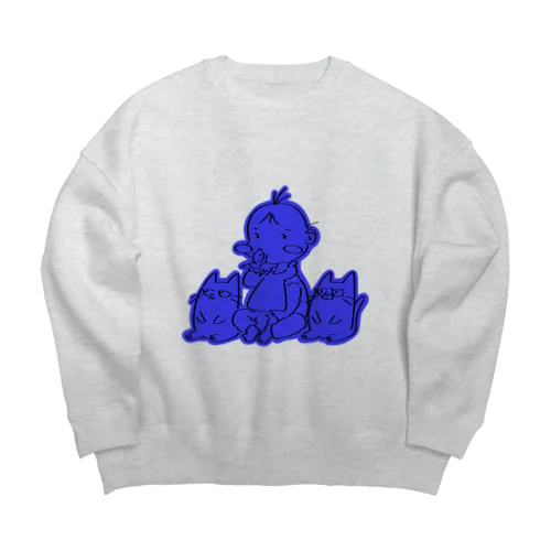 BABY & CATS IN BLUE (SITTING) Big Crew Neck Sweatshirt