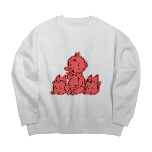 BABY & CATS IN RED (SITTING) Big Crew Neck Sweatshirt